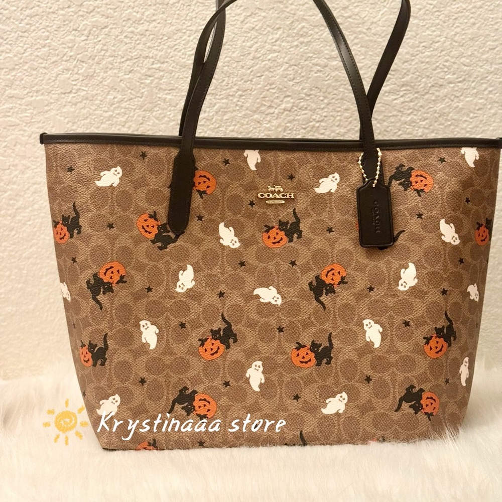 Coach City Tote In Signature Canvas With Halloween Print CW450 - Picture 2 of 13